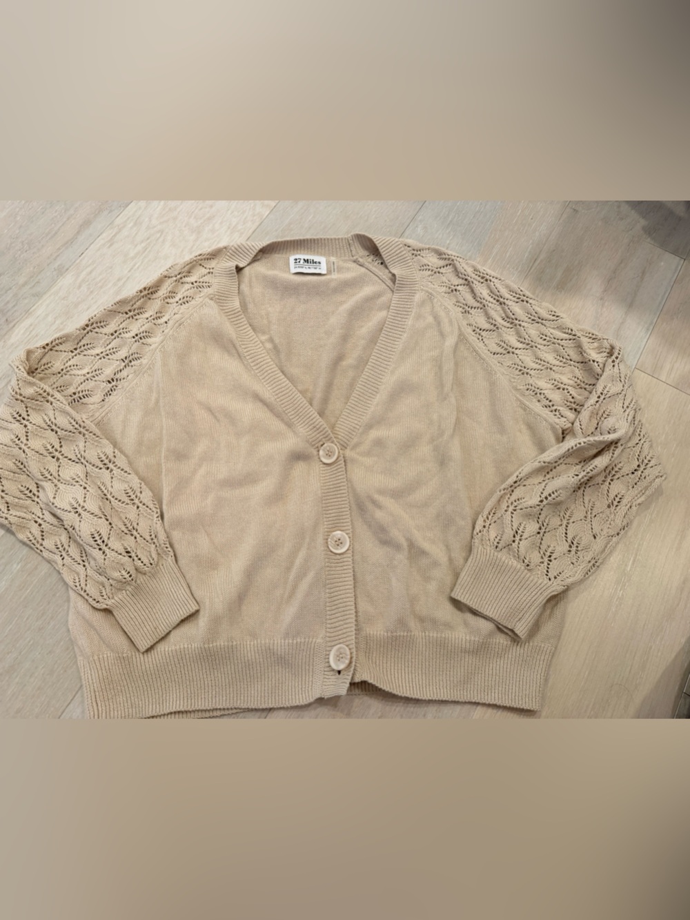 NWOT 27 Miles Malibu Beige Openwork Sleeve cropped Cardigan